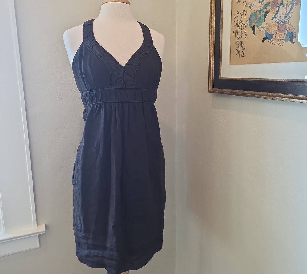 BR Deep Brown Strap Linen Dress